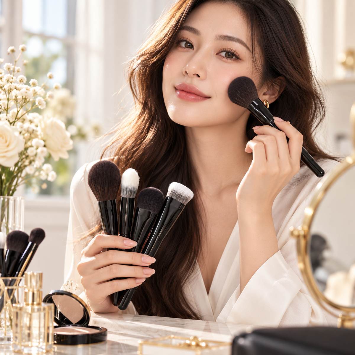 Woman applying makeup with a soft brush — Hello Beauty Diary Makeup and Self-Expression