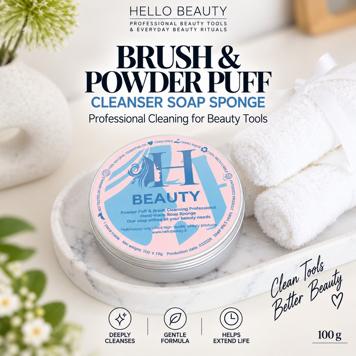 Makeup Brush & Powder Puff Cleansing Soap Sponge – 100 g