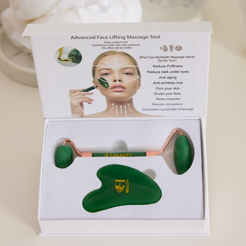 Beauty Crystal Jade Roller and Gua Sha Set for Skincare, Face Sculpting Tool